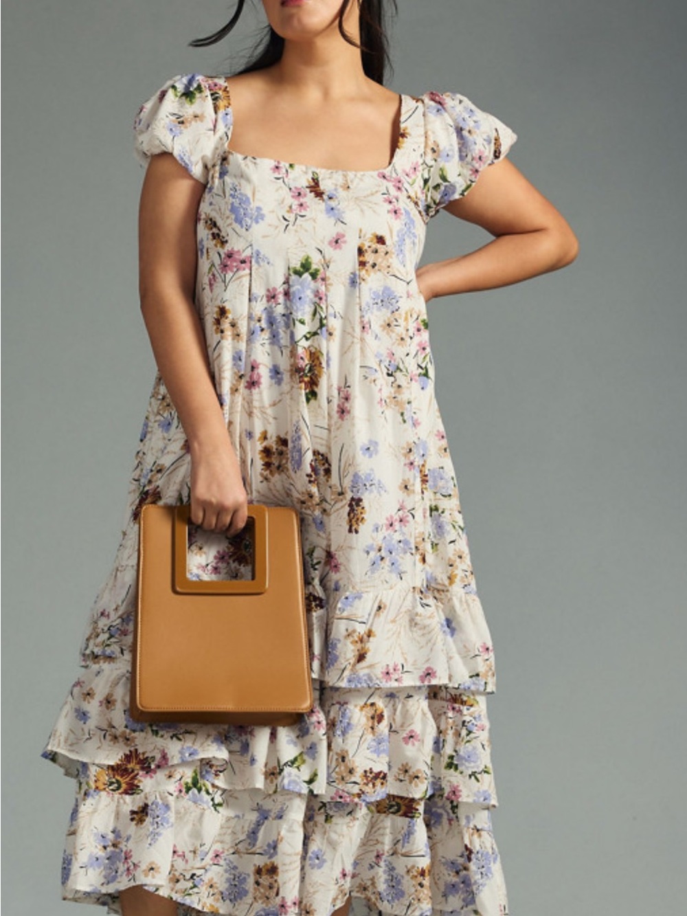Anthropologie Floral Tiered Puff-Sleeve Midi Dress - White Size S - Picture 5 of 12